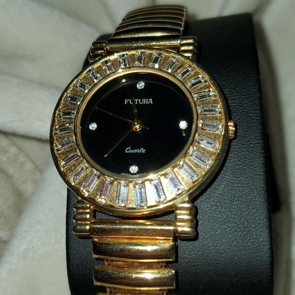 Futura Women's Dress Watch Sunburst Diamond Bezel Black Face Style #3699 - Picture 1 of 8